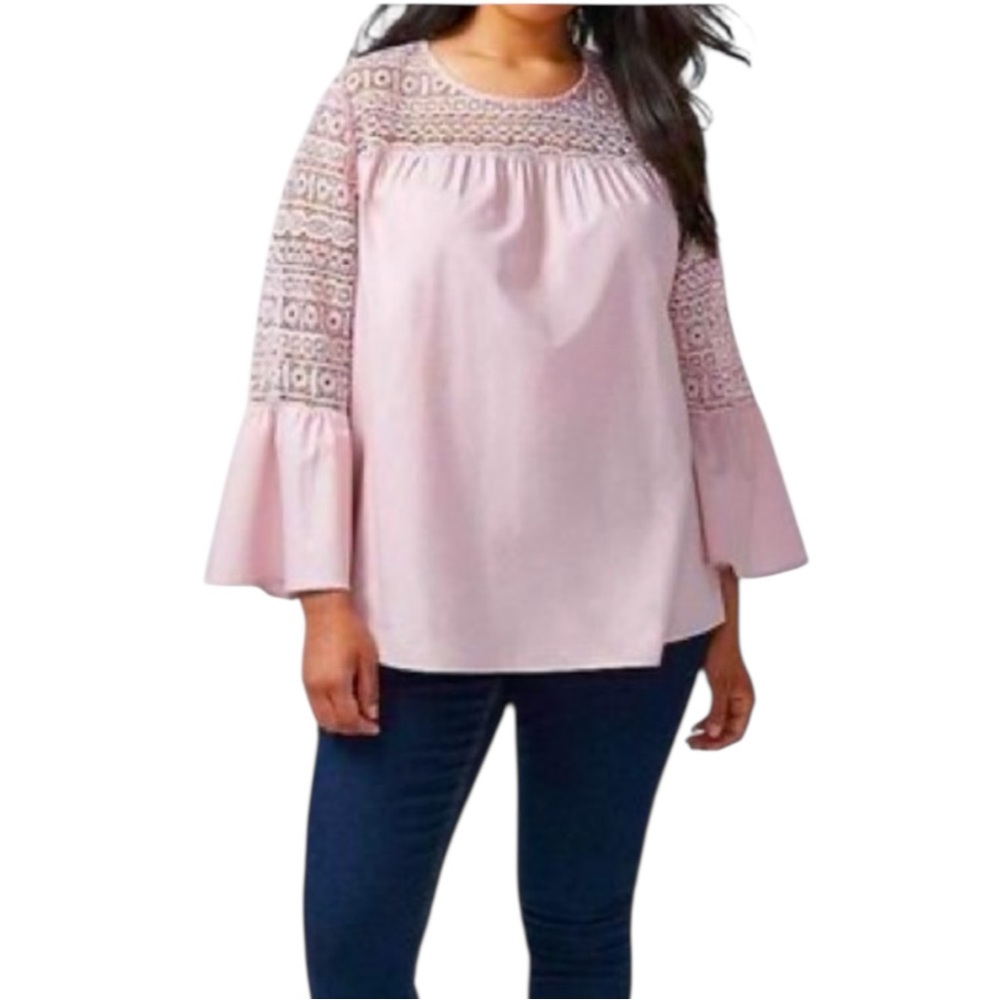 LANE BRYANT Lace Bell Sleeve Cotton Blouse Size 18/20 — FEMININE & ROMANTIC